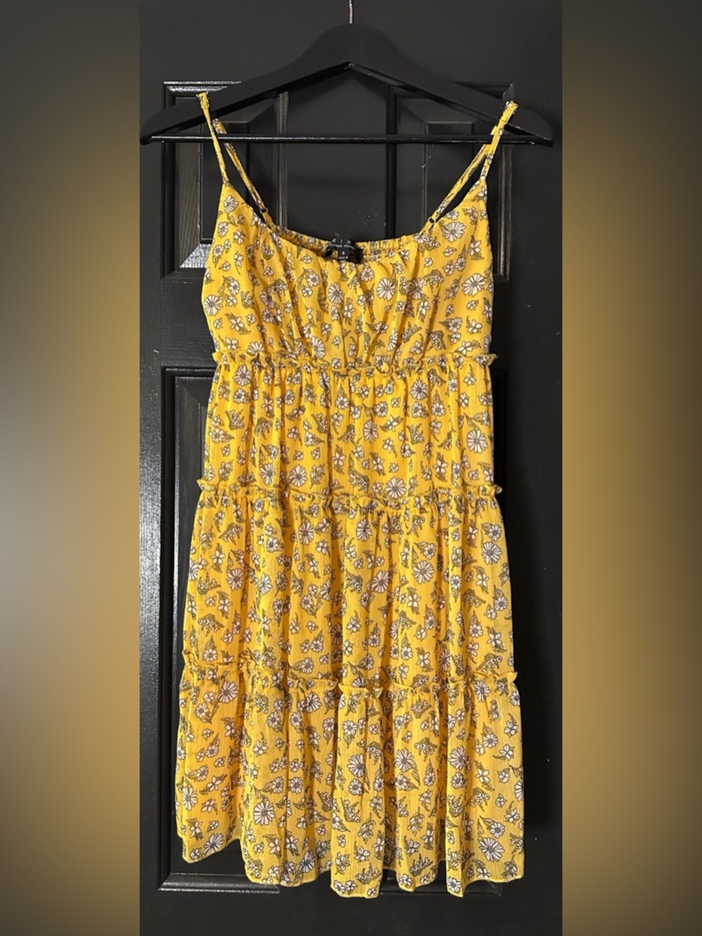 Trixxi Yellow Floral Tiered Sundress, Small